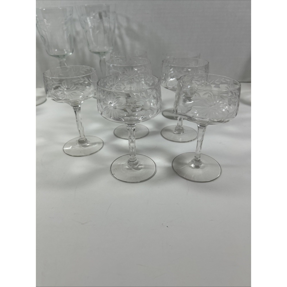 tiffin franciscan Lot 7 Cordial Pedestal Glasses Floral Design